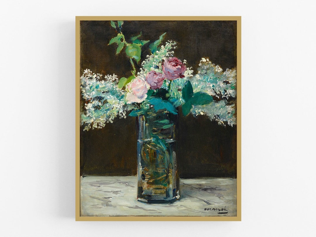 Vase of White Lilacs and Roses Painting Reproduction Art Print - Etsy