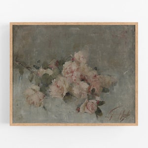 Muted roses / vintage art / vintage flower art / flower art / flower painting / wall decor / farmhouse art / pink flower art / vintage art