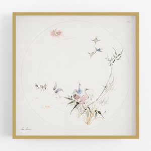 French herons sketch for a porcelain plate / botanical art / art print / french art / flower print / bird art / wall decor / sketch