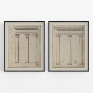 Set von zwei griechischen Säulenzeichnungen / Kunst / Wanddekoration / Europäische Kunst / Architektur / Säulenzeichnung / Griechische Säulen / Art