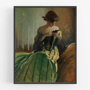 Frau in grün Art Print / Portrait / Kunst / Antikes Portrait / Bauernhaus Dekor / Portrait Ölgemälde / Weibliches Porträt