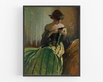 Mujer de verde - Lámina artística / Retrato / Arte / Retrato antiguo / Decoración rústica / Retrato al óleo / Retrato femenino