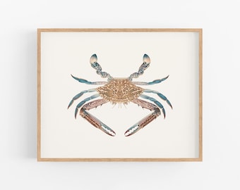 Blue Crab Watercolor Coastal Style, Beach Decor Art Print