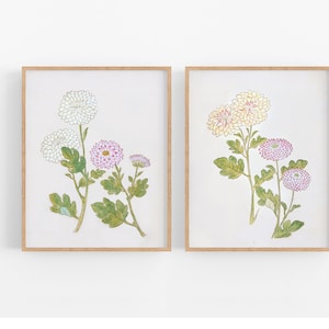 Set of Two Japanese Chrysanthemum Flower Prints /  Print / Botanical Print / Art Print / Japanese Art / Flower Art / Wall Decor / Art