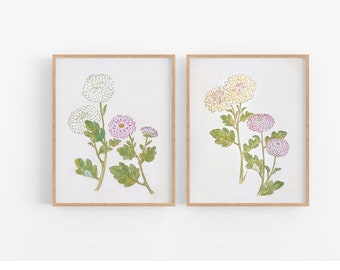 Set of Two Japanese Chrysanthemum Flower Prints / Vintage Print / Botanical Print / Art Print / Japanese Art / Flower Art / Wall Decor / Art