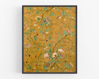 Chinoiserie Flowers on Silk Reproduction Art Print