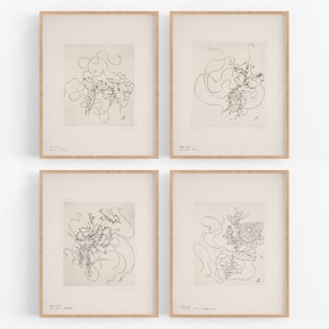 Set of Four French Porcelain Flower Sketches, Set #2  / Botanical Art / Vintage Botanical / French Art / Flower Art / Wall Decor / Sketch