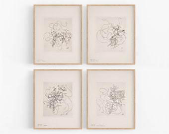 Set of Four French Porcelain Flower Sketches, Set #2  / Botanical Art / Vintage Botanical / French Art / Flower Art / Wall Decor / Sketch