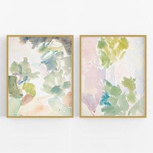 Modern Abstract Pastel Watercolor Reproduction Art Prints -Set of Two