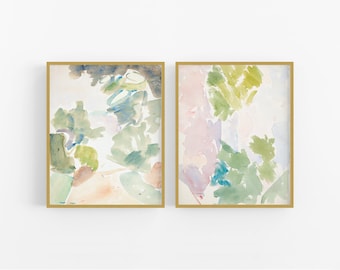 Moderne abstracte pastel aquarel reproductie kunstafdrukken, set van twee