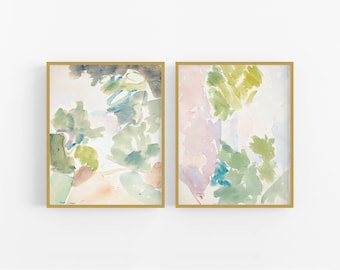 Abstract Pastel Watercolor Art Prints -Set of Two / Vintage Art / Modern Art / European Art / Abstract Art / Watercolor Art / Nursery Art