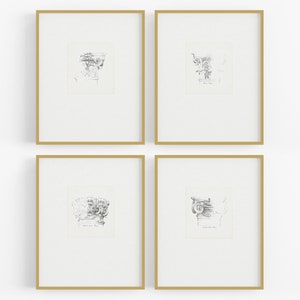 French Architectural Cornice Sketches Art Prints with Wide Borders - Set of Four