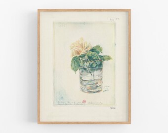 Rose in a glass /  art / art print /  flower print / flower art /  flower art / wall decor / flower print / rose art