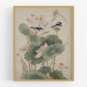 Lotus Art Print #3 / Vintage Asian Art / Flower Art / Water Lily Art / Asian Art / Korean Art / Lotus Art / Lotus Painting / Chinoiserie