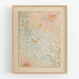 Japanese chrysanthemum flowers art print /  print / japanese art / art print / botanical art / flower art / wall decor /  art