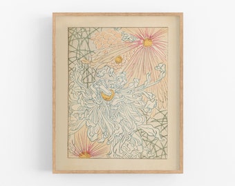 Japanese chrysanthemum flowers art print / vintage print / japanese art / art print / botanical art / flower art / wall decor / vintage art