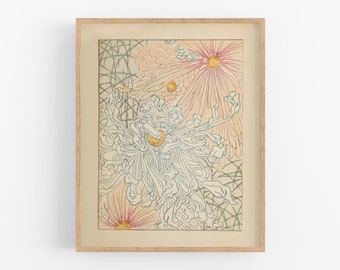 Chrysanthemen Blumen Art Print / Druck / japanische Kunst / Kunstdruck / Blumenkunst / botanische Kunst / Wanddeko / Kunst