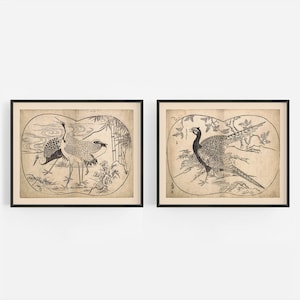 Japanese Crane & Pheasant Art Prints /  Art / Asian Bird Art / Asian Art / Japanese Art  / Chinoiserie / Bird Art / Wall Decor / Art