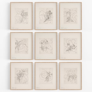French Porcelain Flower Sketches with Wide Borders Art Prints - Set of Nine