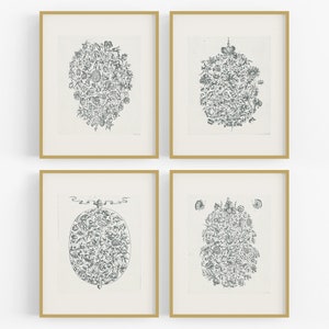 Abstract Graphic Flower Bouquet Art Prints - Set of Four
