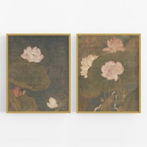 Lotus Flower Art Prints - Set of Two / Flower Art / Water Lily Art / Asian Art / Lotus Art / Lotus Painting / Chinoiserie / Chinese Art