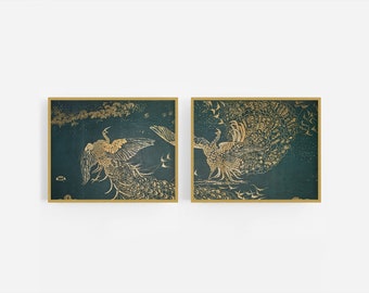 Set of Two Peacock Room Reproduction Art Prints / Vintage Art / Peacock Art / Bird Art / Wall Decor / Chinoiserie / Peacock Painting / Art