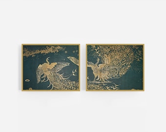 Peacock Room Reproduction Art Prints -Set of Two /  Art / Peacock Art / Bird Art / Wall Decor / Chinoiserie / Peacock Painting / Art