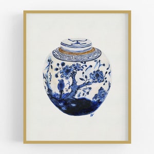 Modern Chinoiserie Ginger Jar Vase Watercolor Art Print #1