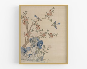 Lámina artística de pájaros chinoiserie