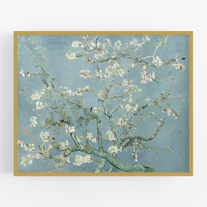 Almond blossom flowers in light blue, botanical art print / vintage art / chinoiserie / flower painting / flower art / wall decor / van gogh