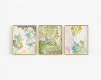Moderne abstracte pastel aquarel reproductie kunstafdrukken, set van drie