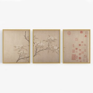 Set of Three Chinese Pear Blossom Flower Prints / Vintage Art / Botanical Art / Asian Art / Chinese Art / Flower Art / Chinoiserie / Art