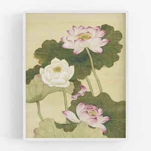 Chinese Pink Lotus Flower Chinoiserie Art Print / Lotus Art / Art / Chinoiserie / Chinese Art / Flower Art / Water Lily Art / Asian Art