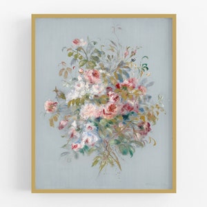 French Flower Bouquet Painting in Blue Colorway Art Print