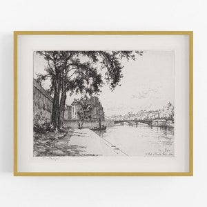 The Arcole Bridge Paris Etching Art Print / Vintage Art / Europe Art / Wall Decor / Vintage Paris Art / Art / Paris Art / Paris Scenic