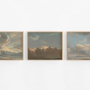 Set of Three Cloud Study Art Prints / Ocean Art / Cloud Art / Vintage Art / Nautical Art / Wall Art / Beach Art / Beach Decor / Cloud Study