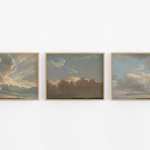 Cloud Study Watercolor, Beach Decor Art Prints - Set of Three