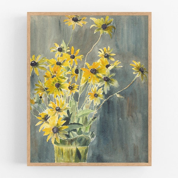 Blackeyed susans watercolor art print / daisy painting / daisy art / vintage art / flower watercolor / flower art / farmhouse decor