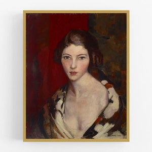 Frau mit rotem Hintergrund Art Print / Portrait / Kunst / Bauernhaus Dekor / Portrait Ölgemälde / Frauenportrait