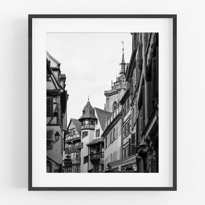 Impresión fotográfica de la galería de viajes en blanco y negro de Colmar, Francia