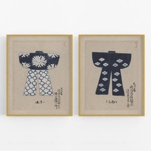 Japanese Kimono Painting Reproduction Art Prints - Set of Two