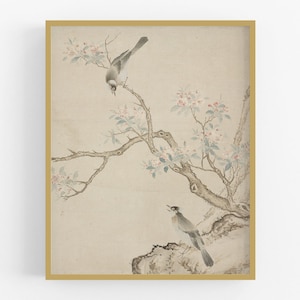 Birds in a crab-apple tree chinoiserie art print / vintage art / chinese art / bird art / wall decor / asian art / chinoiserie art / art image 1