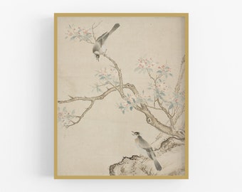 Birds in a crab-apple tree chinoiserie art print / vintage art / chinese art / bird art / wall decor / asian art / chinoiserie art / art