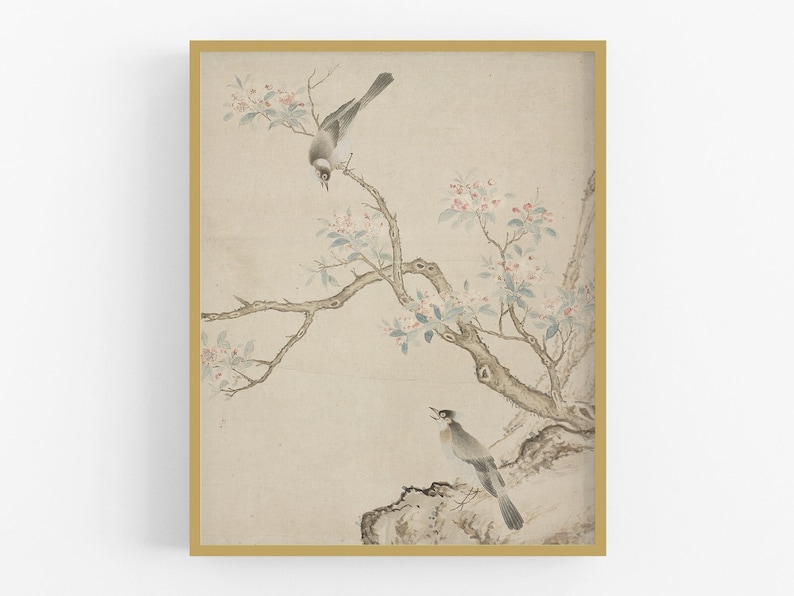 Birds in a crab-apple tree chinoiserie art print / vintage art / chinese art / bird art / wall decor / asian art / chinoiserie art / art image 1