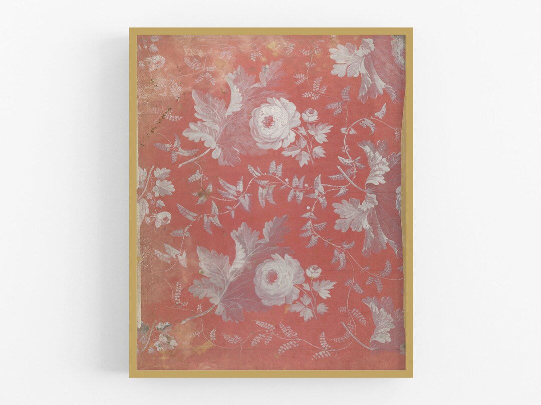 French Floral Design Art Print in Coral / Vintage Art / Flower Etsy