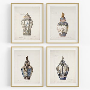 Set of Four French Chinoiserie Ginger Jar Art Prints /  Art / French Art / Wall Decor / Asian Art / Chinoiserie Art / Chinoiserie