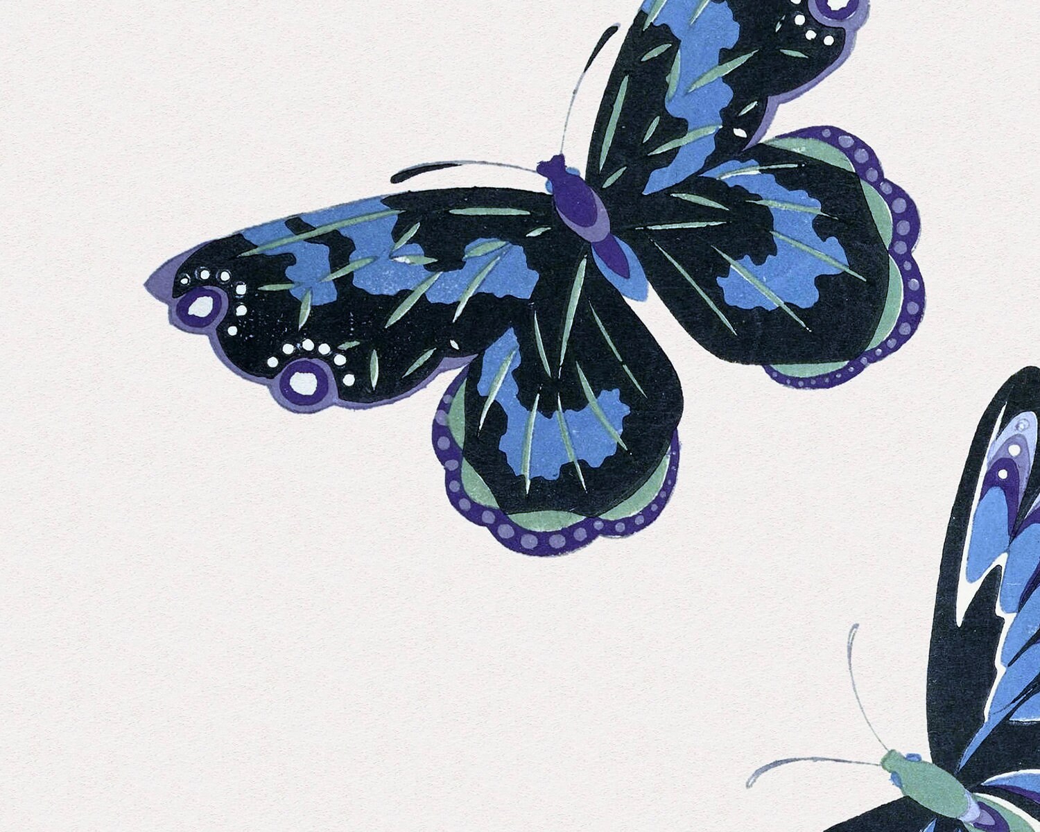 Set of Two Japanese Woodblock Butterfly Art Prints / Art
