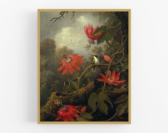 Hummingbird and Passion Flowers Painting Art Print