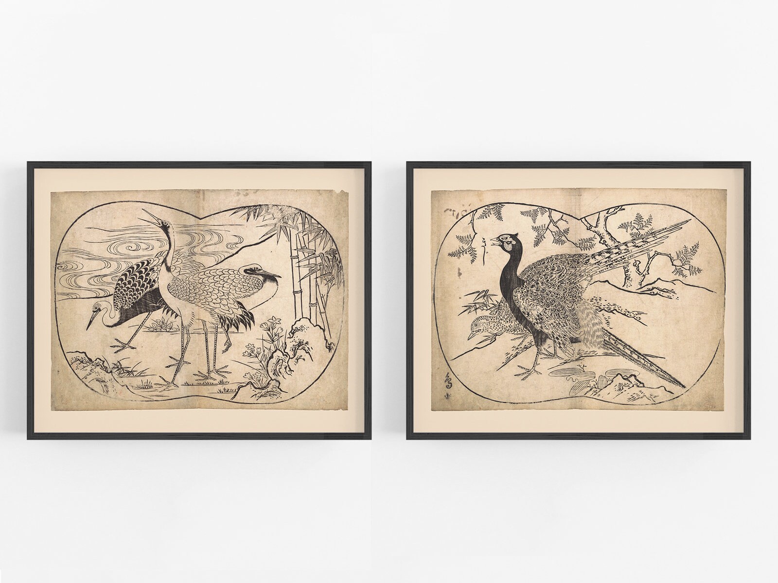 Japanese Crane & Pheasant Art Prints / Vintage Art / Asian Bird Art /…