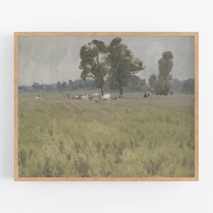 Landscape with cows /  art / farmhouse decor / european art /  painting /  watercolor / landscape painting / art